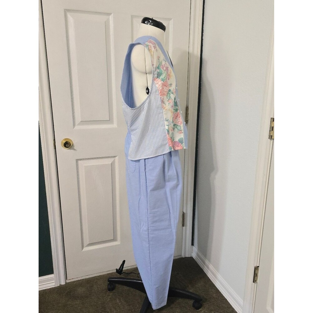 VTG Napa Valley Pastel Floral Blue Two Piece Set Size Large Pants Vest Grandma - Picture 11 of 12